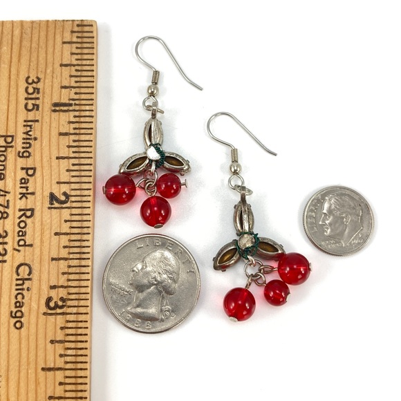 Holly Earrings, Handmade, Vintage Crystals & Glass Beads, Cherry Earrings - Picture 5 of 10